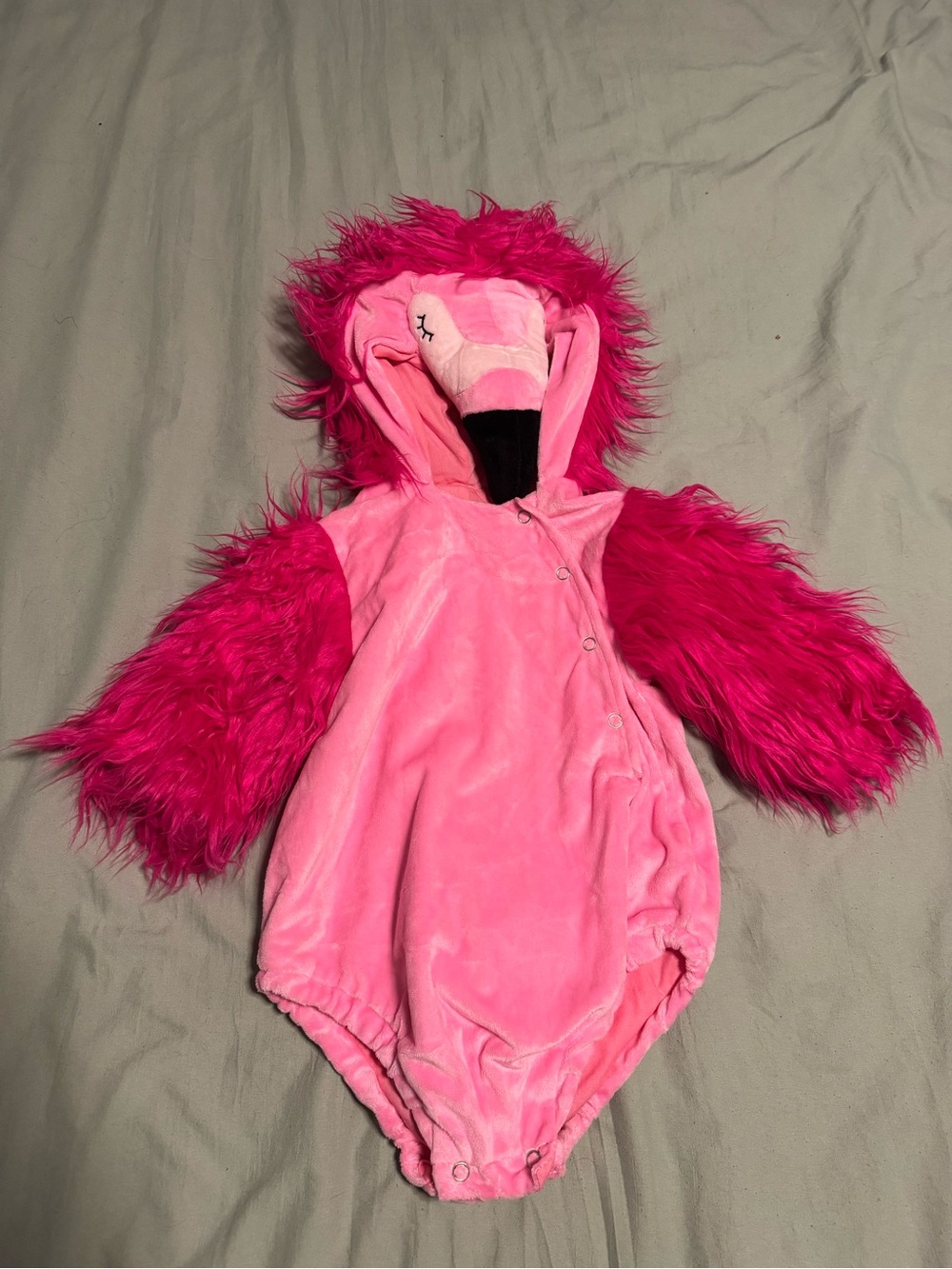 Pottery Barn Kids Baby Pink Flamingo Costume Bodysuit - Plush Hooded Outfit